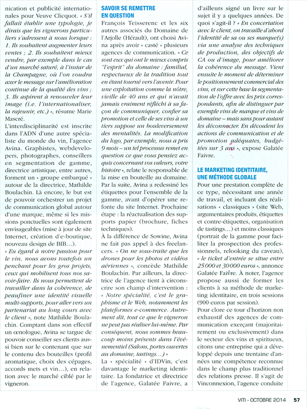 La mise en scène de l'identité - Viti n°401 - Octobre 2014